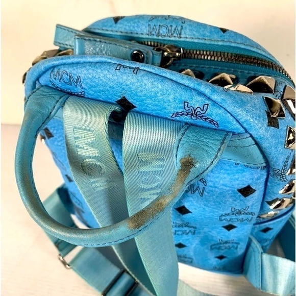 MCM Womens Backpack Blue leather Visetos Logo Studded w/COA - Picture 8 of 13